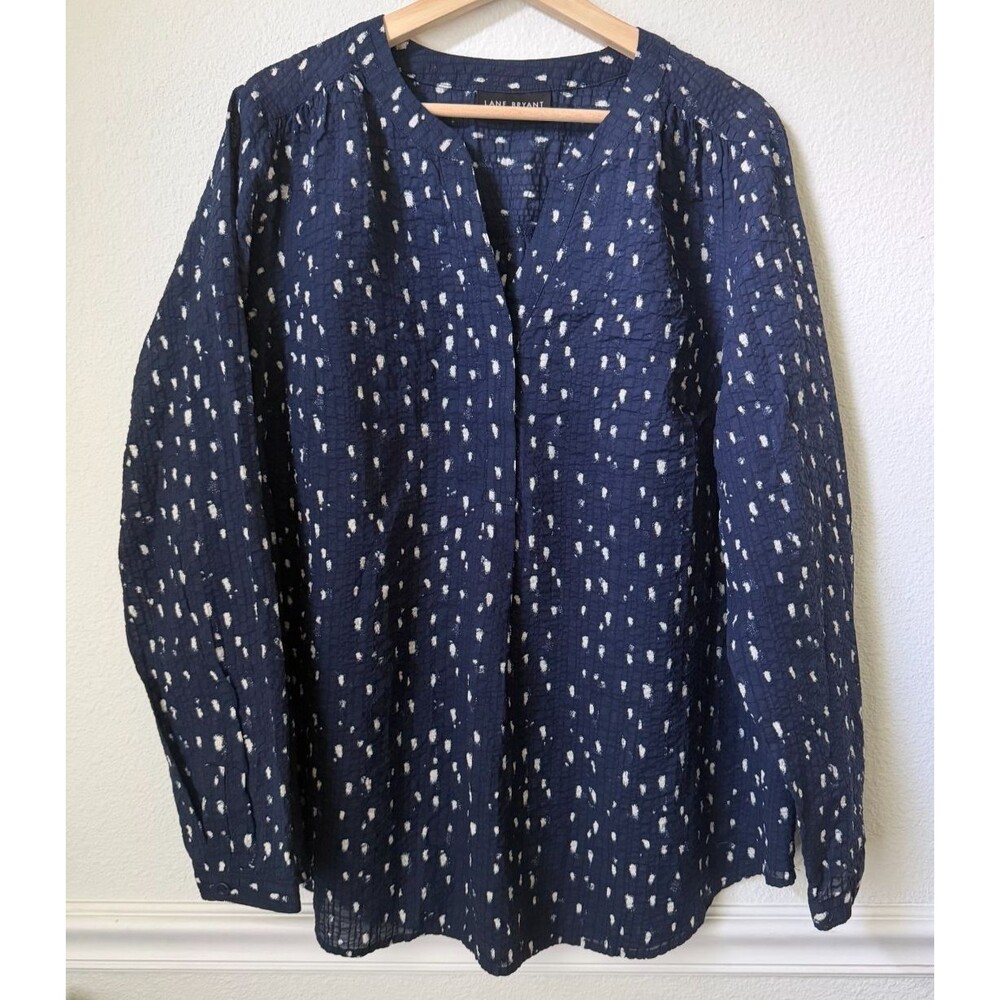Lane Bryant Blue Classic Ruched-Shoulder Smocked Pullover Top Women's Size 16